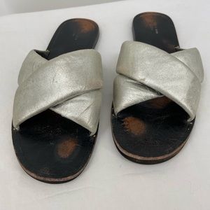 Rag and‎ Bone Silver Slide Sandals, No Herl, Flat, very worn, size 11 or 41